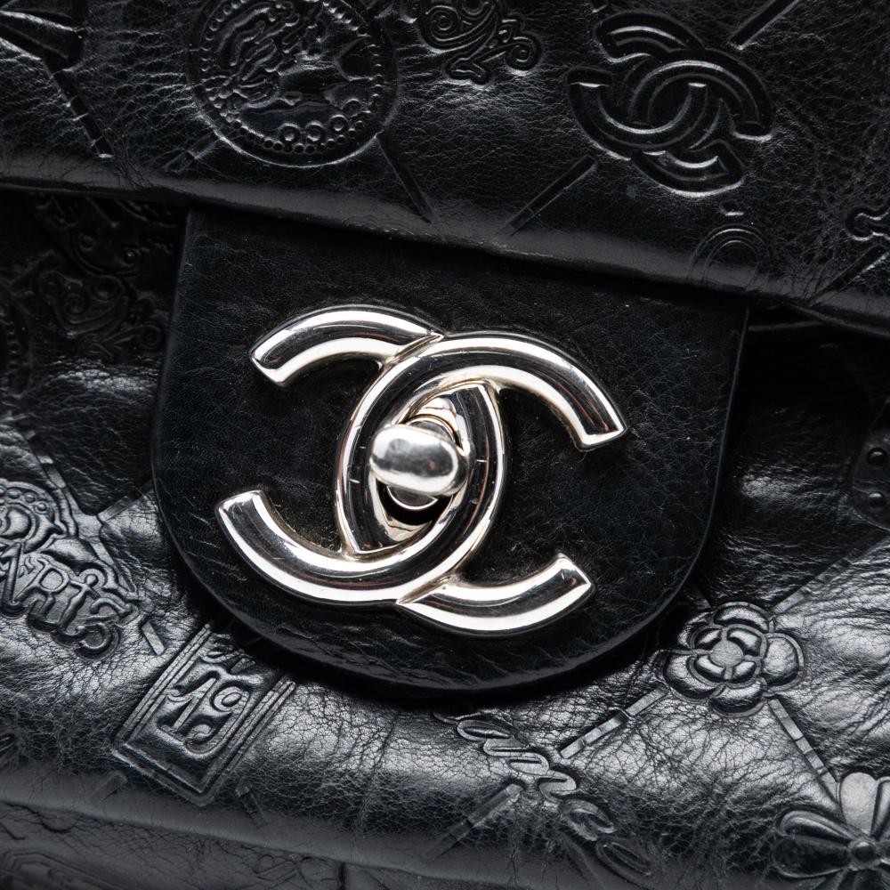 Chanel B Chanel Black Calf Leather Jumbo Embossed skin Lucky Symbols Flap Italy