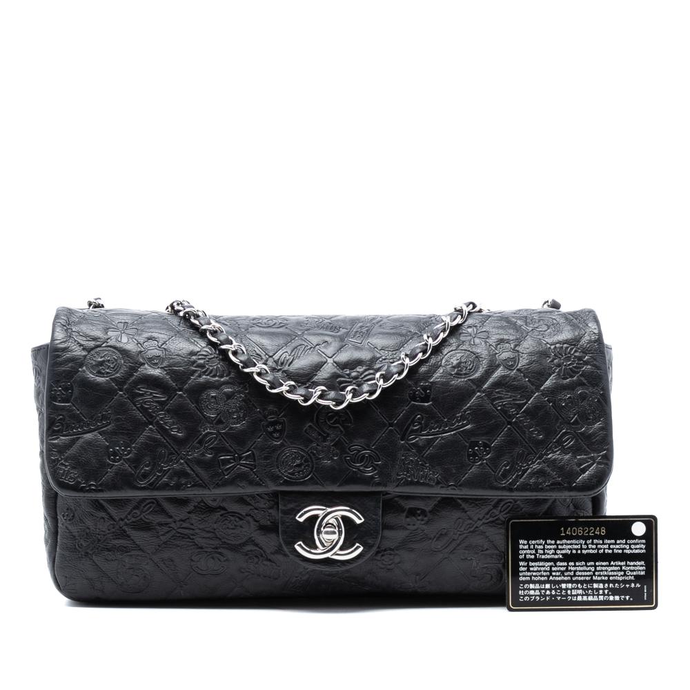 Chanel B Chanel Black Calf Leather Jumbo Embossed skin Lucky Symbols Flap Italy