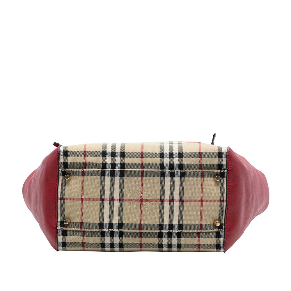 Burberry B Burberry Brown Beige Canvas Fabric Small Haymarket Check and Leather Canterbury Tote Italy