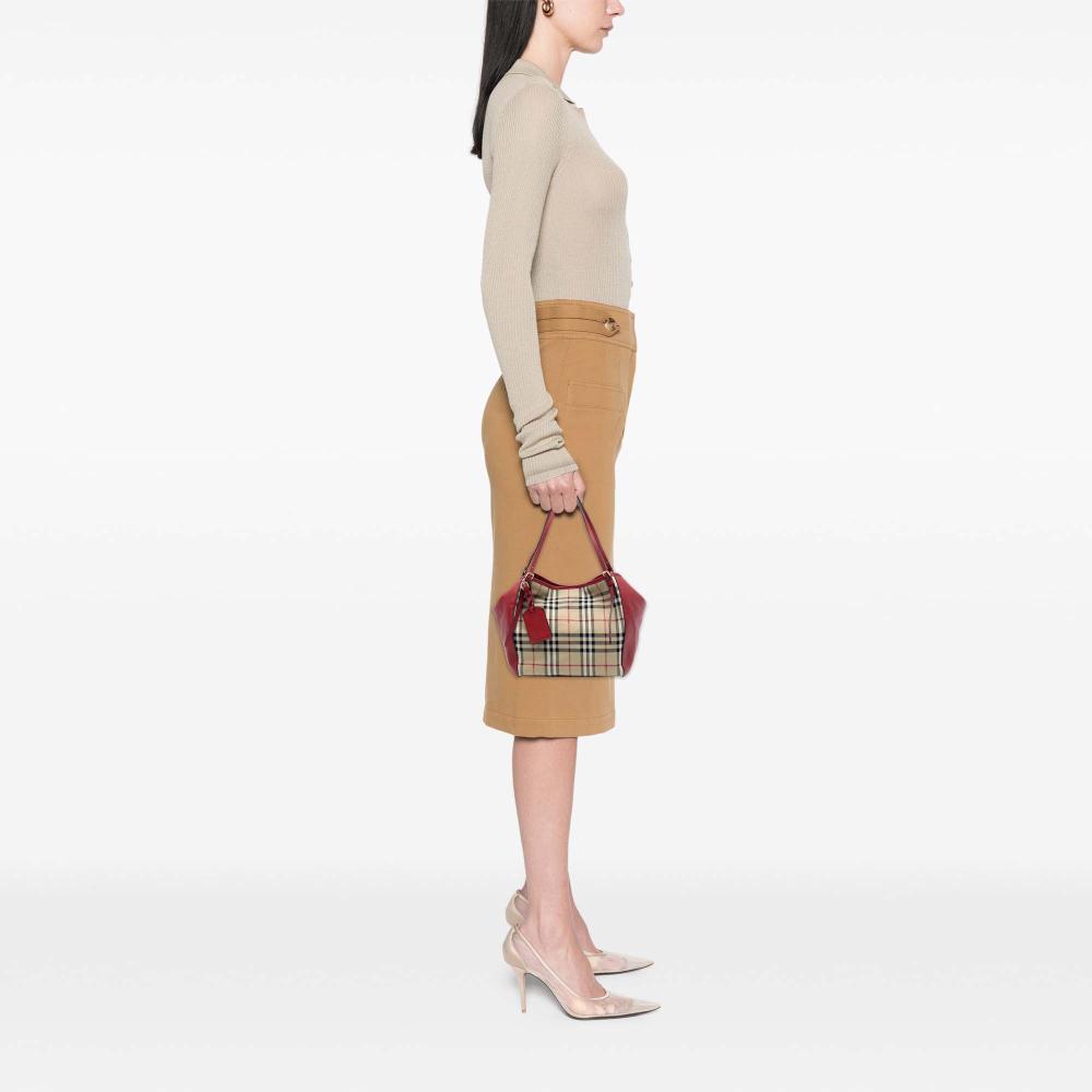 Burberry B Burberry Brown Beige Canvas Fabric Small Haymarket Check and Leather Canterbury Tote Italy