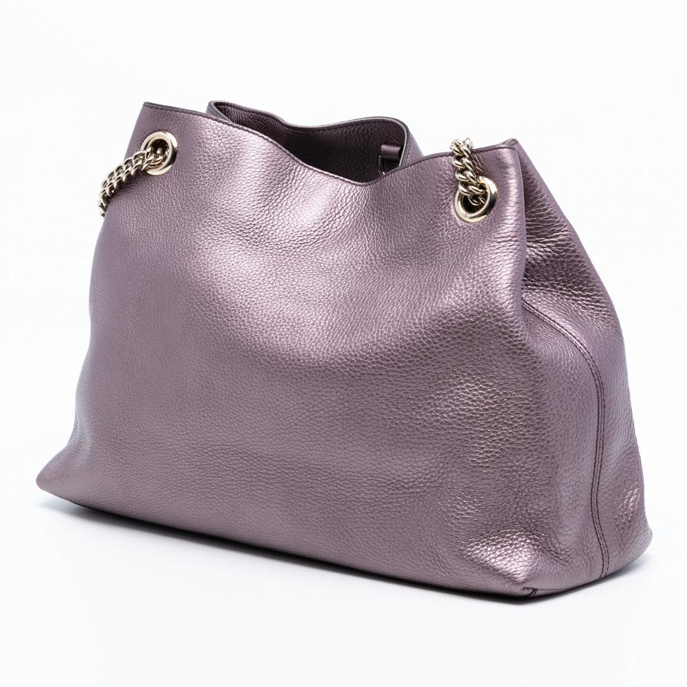 Gucci AB Gucci Purple Calf Leather Medium Metallic Soho Chain Tote Italy