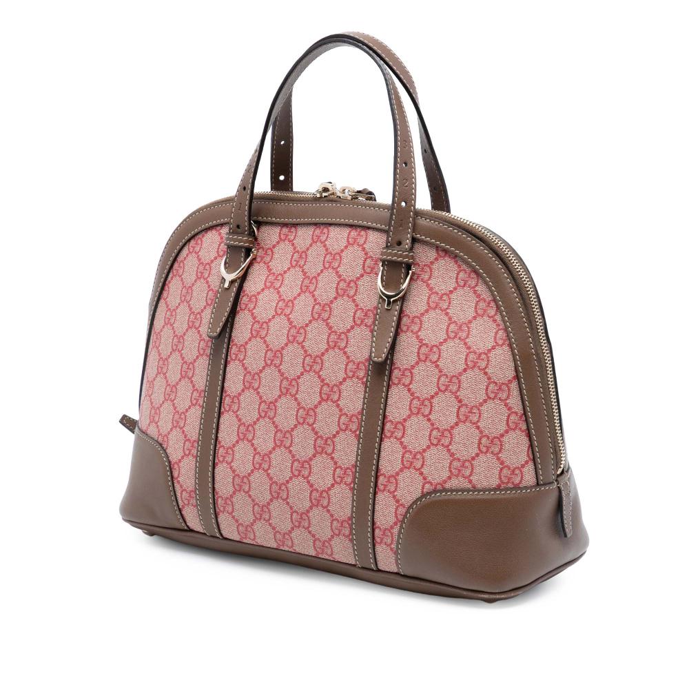 Gucci B Gucci Pink with Brown Coated Canvas Fabric Small GG Supreme Nice Dome Satchel Italy