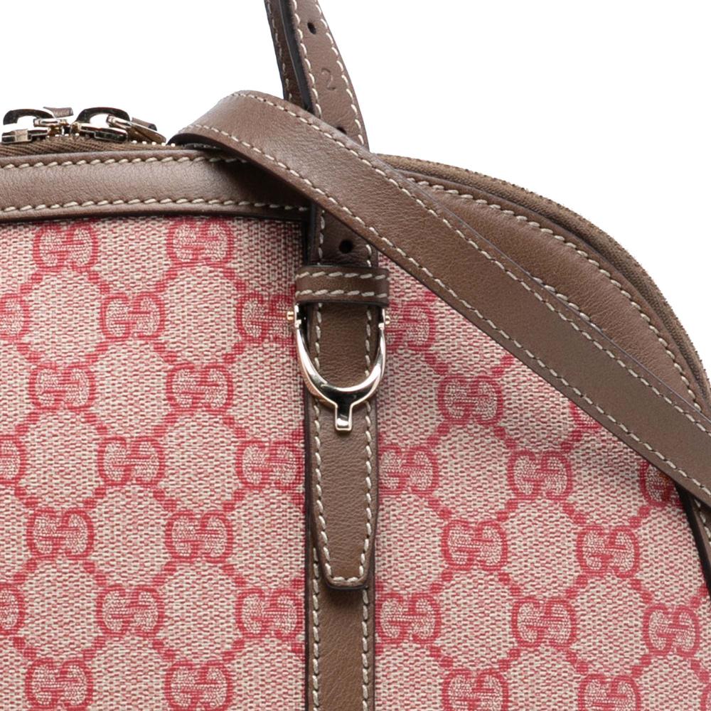 Gucci B Gucci Pink with Brown Coated Canvas Fabric Small GG Supreme Nice Dome Satchel Italy