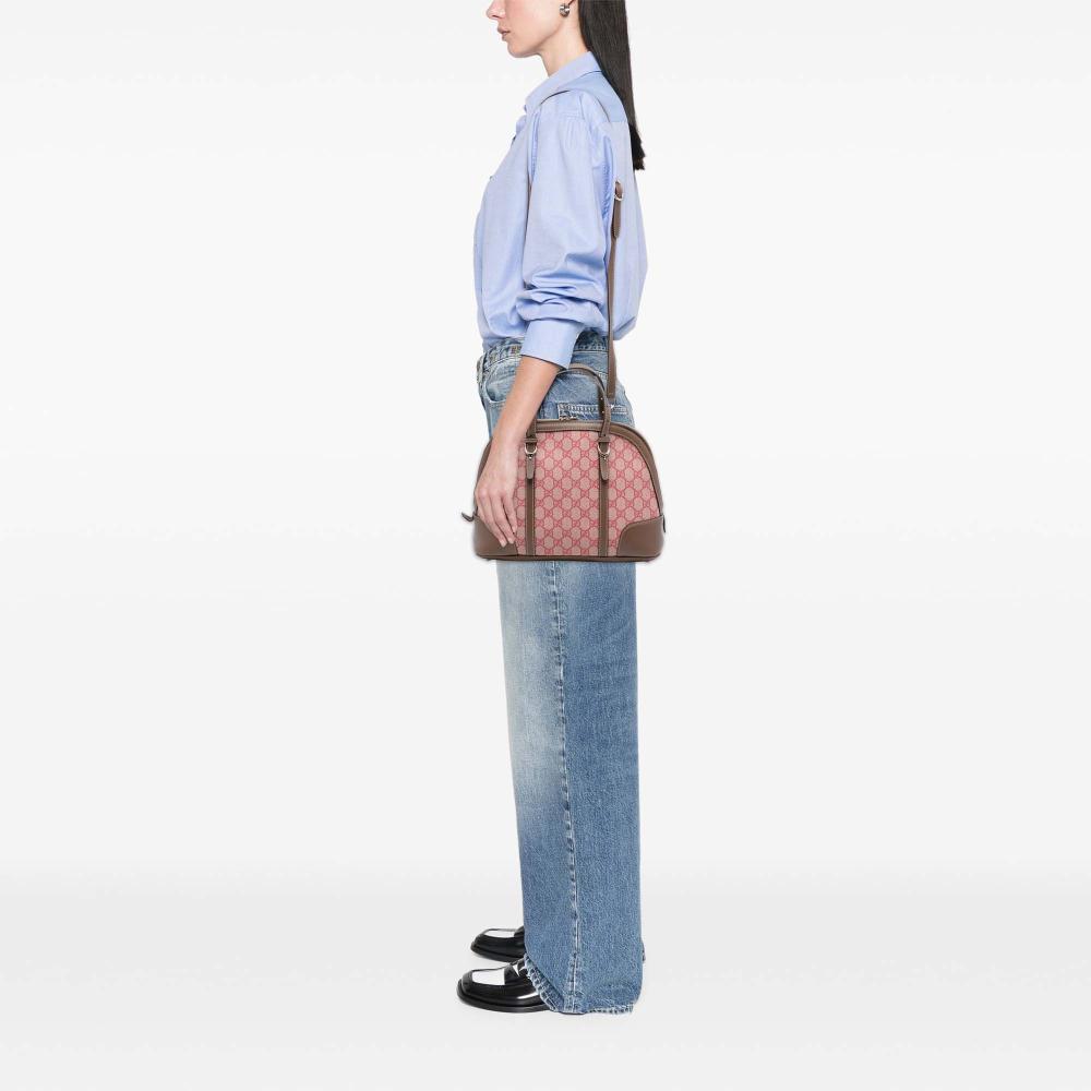 Gucci B Gucci Pink with Brown Coated Canvas Fabric Small GG Supreme Nice Dome Satchel Italy