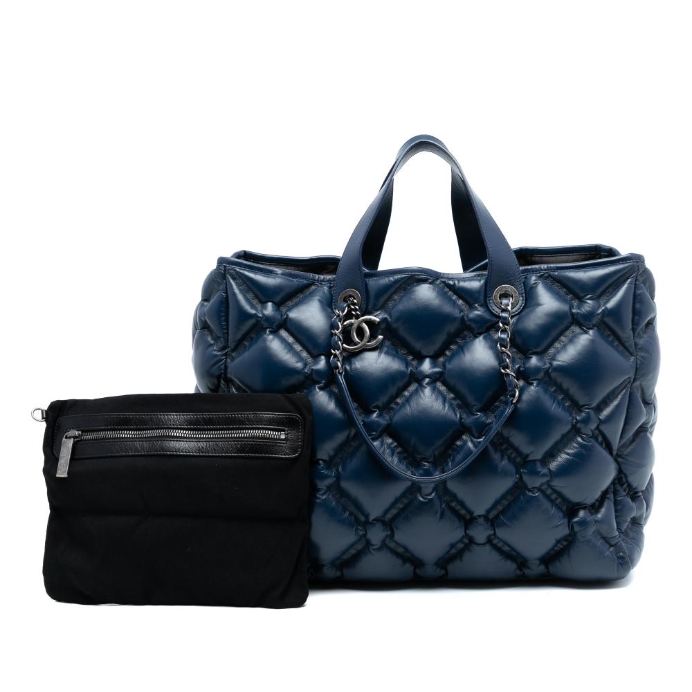 Chanel AB Chanel Blue Dark Blue Calf Leather Large Quilted Chesterfield Shopping Tote Italy