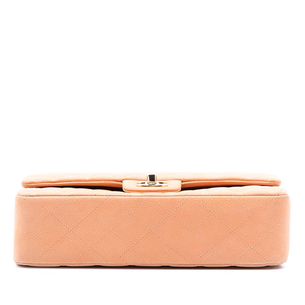 Chanel AB Chanel Orange Peach Caviar Leather Leather Medium Classic Caviar Double Flap France