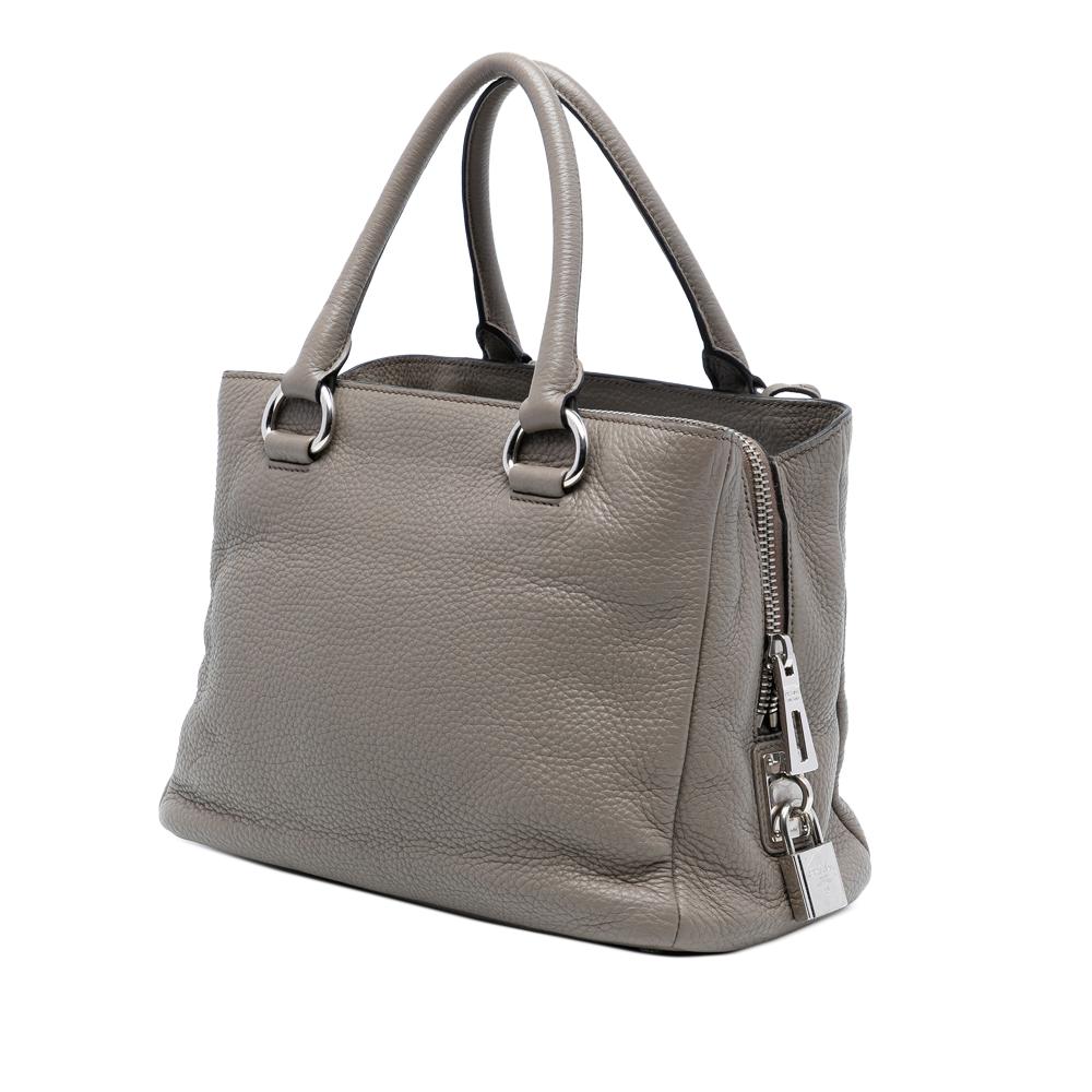 Prada B Prada Brown Taupe Calf Leather Vitello Daino Zip Top Convertible Tote Italy