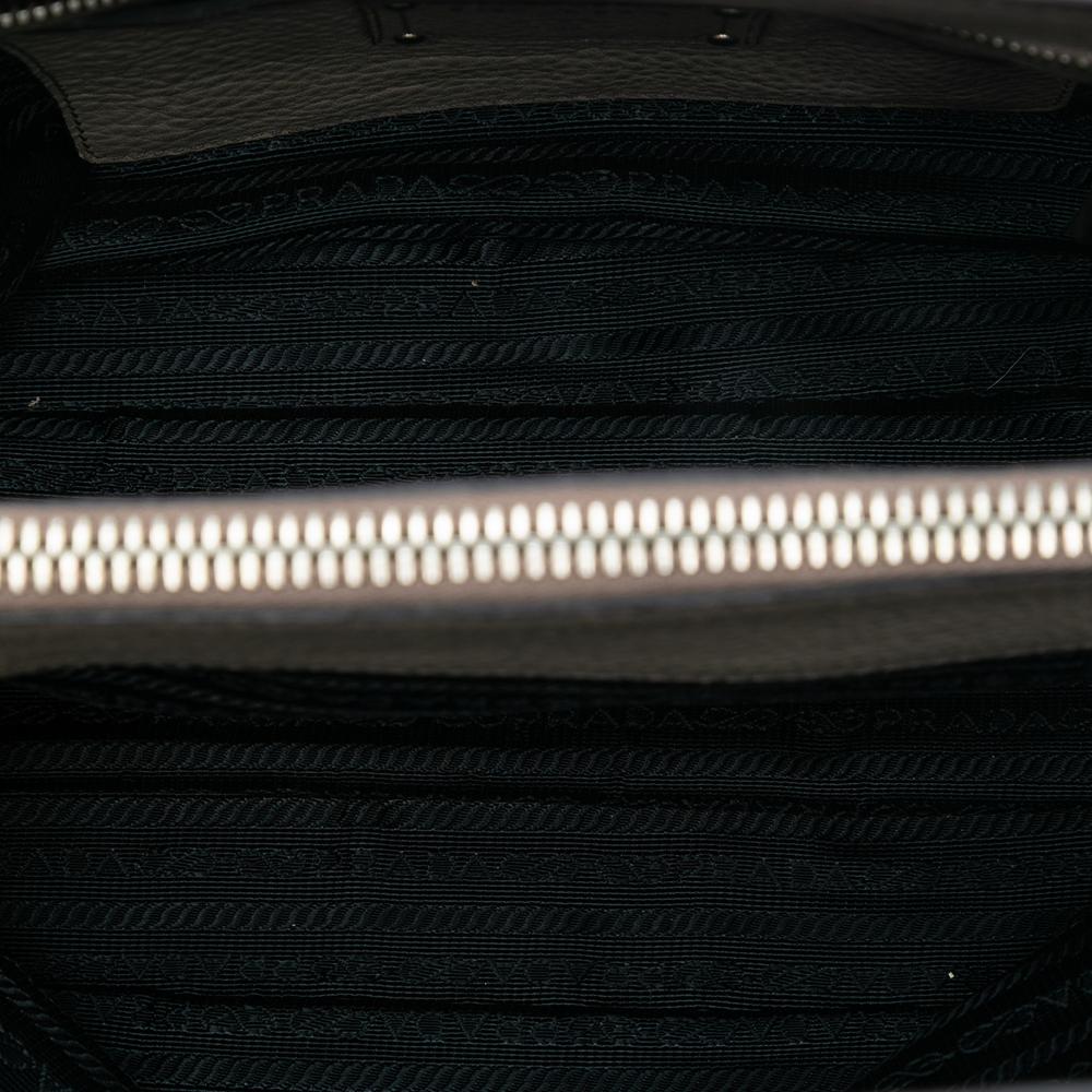 Prada B Prada Brown Taupe Calf Leather Vitello Daino Zip Top Convertible Tote Italy