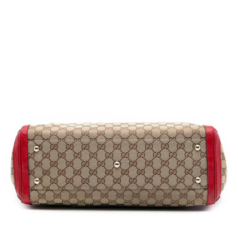 Gucci B Gucci Brown Beige with Red Canvas Fabric Medium GG Bella Tote Italy