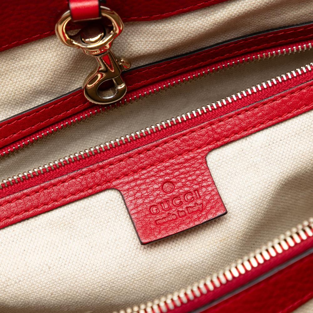 Gucci B Gucci Brown Beige with Red Canvas Fabric Medium GG Bella Tote Italy