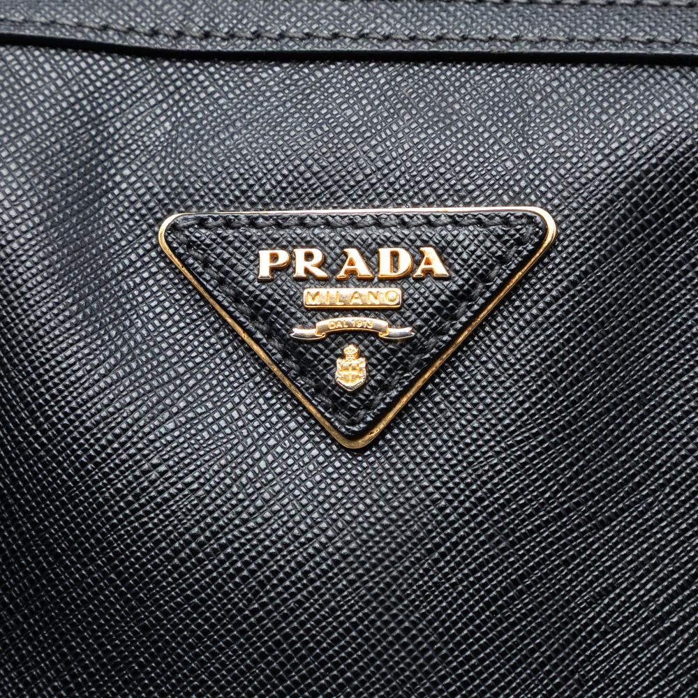 Prada B Prada Black Saffiano Leather Lux Boston Bag Italy