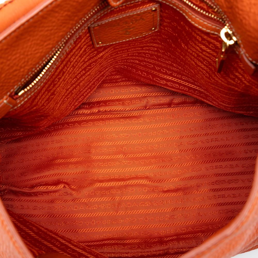 Prada AB Prada Orange Calf Leather Vitello Daino Hobo Italy
