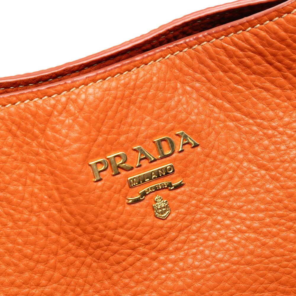 Prada AB Prada Orange Calf Leather Vitello Daino Hobo Italy