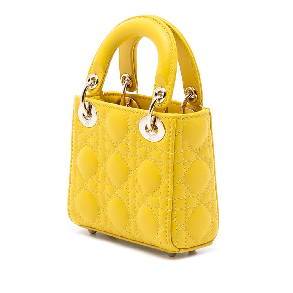 Christian Dior AB Dior Yellow Lambskin Leather Leather Micro Lambskin Cannage Lady Dior Italy