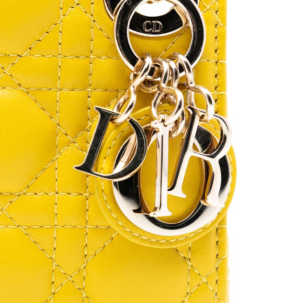 Christian Dior AB Dior Yellow Lambskin Leather Leather Micro Lambskin Cannage Lady Dior Italy