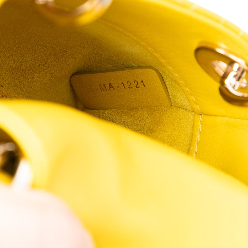 Christian Dior AB Dior Yellow Lambskin Leather Leather Micro Lambskin Cannage Lady Dior Italy