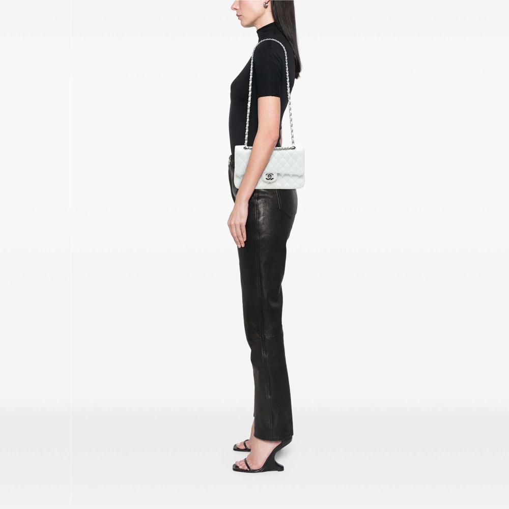 Chanel B Chanel White Off White Caviar Leather Leather Medium Classic Caviar Double Flap France