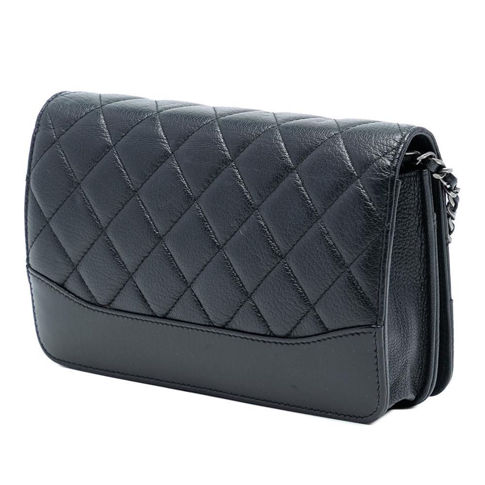 Chanel Black Patent Leather Leather CC Quilted Patent Aged Calfskin Gabrielle Wallet On Chain Italy