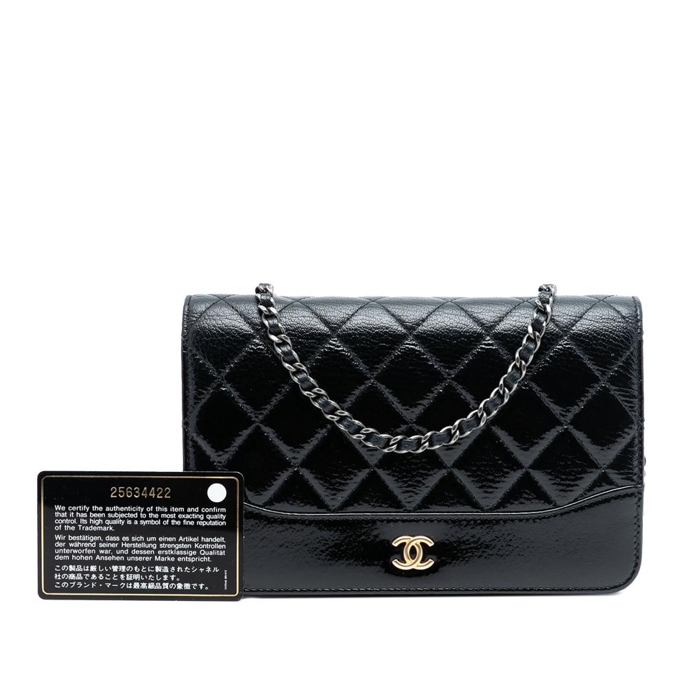 Chanel Black Patent Leather Leather CC Quilted Patent Aged Calfskin Gabrielle Wallet On Chain Italy