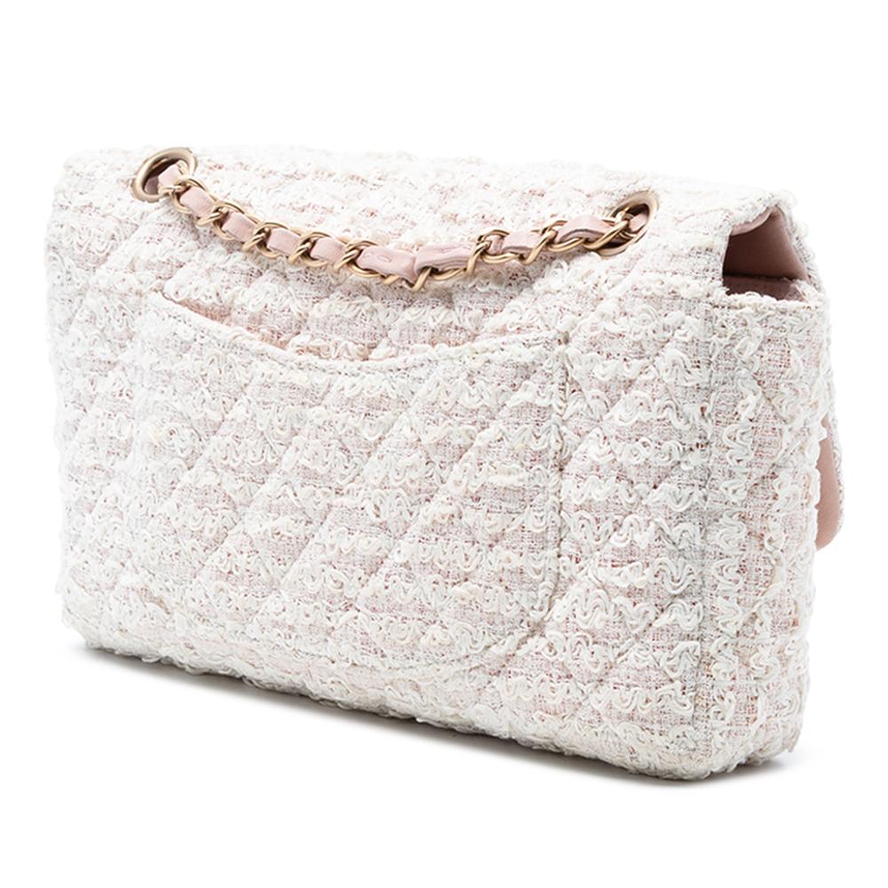 Chanel AB Chanel Pink Light Pink with White Tweed Fabric Medium Classic Single Flap France