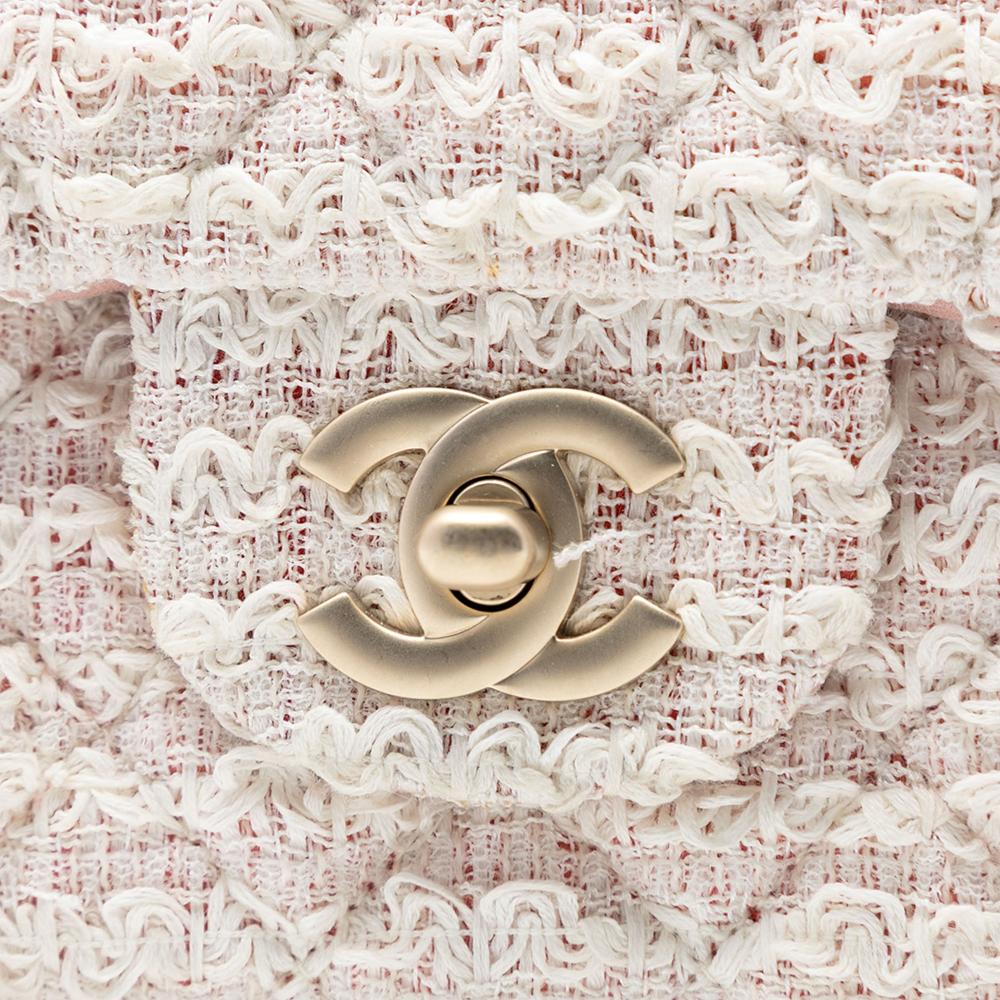 Chanel AB Chanel Pink Light Pink with White Tweed Fabric Medium Classic Single Flap France