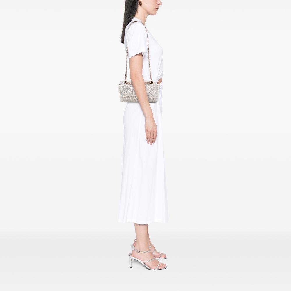 Chanel AB Chanel Pink Light Pink with White Tweed Fabric Medium Classic Single Flap France