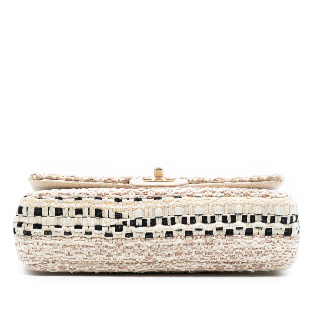 Chanel AB Chanel Brown Beige with Multi Tweed Fabric Medium Classic and Raffia Single Flap France