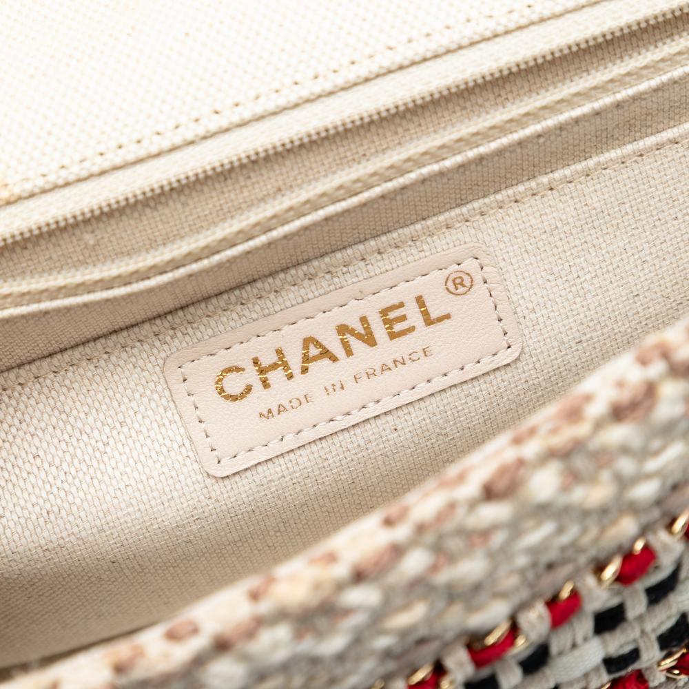 Chanel AB Chanel Brown Beige with Multi Tweed Fabric Medium Classic and Raffia Single Flap France