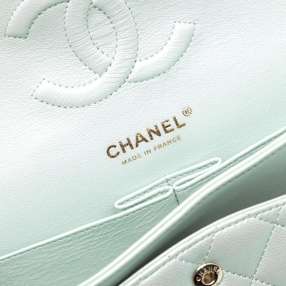 Chanel AB Chanel Green Mint Lambskin Leather Leather Medium Classic Iridescent Lambskin Double Flap France