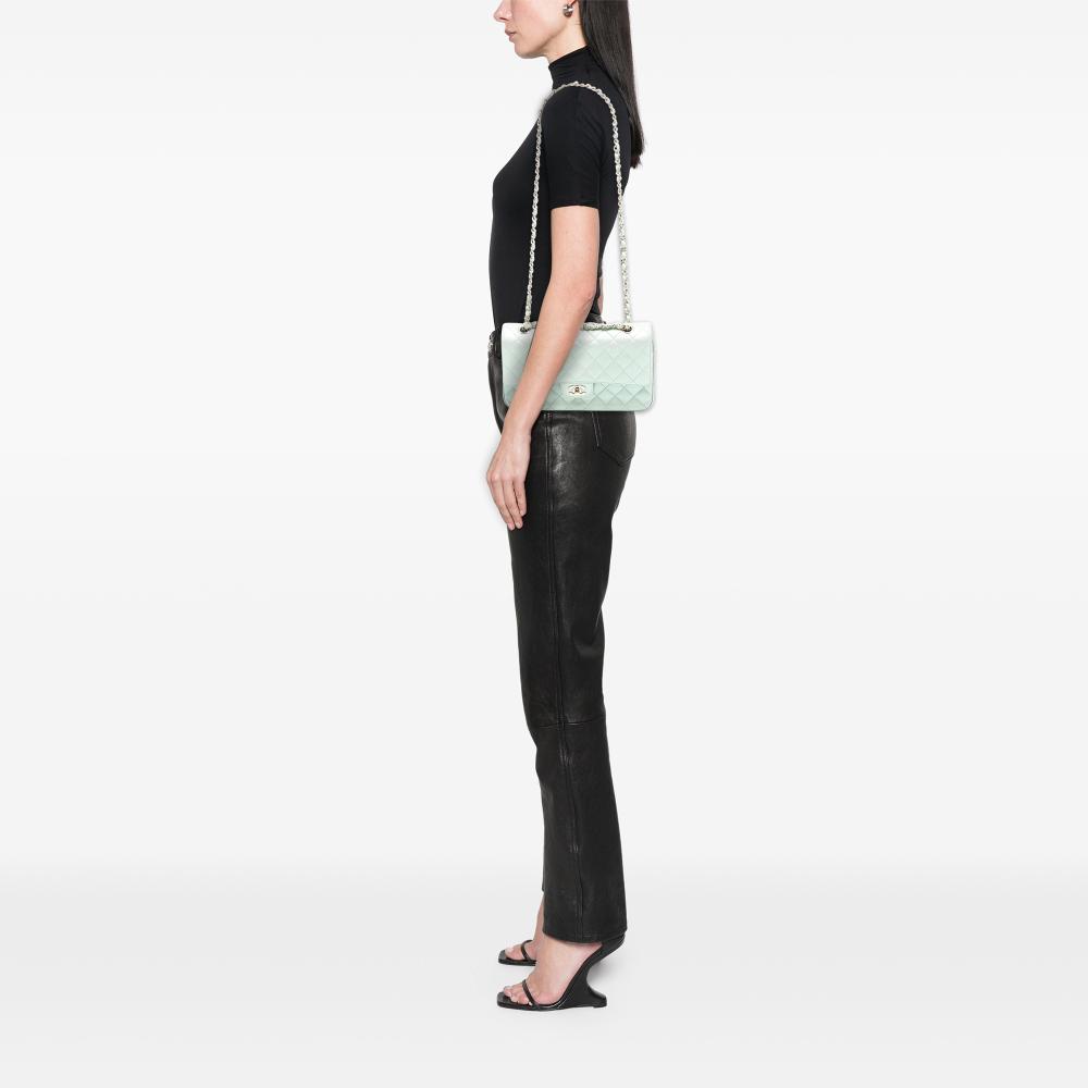 Chanel AB Chanel Green Mint Lambskin Leather Leather Medium Classic Iridescent Lambskin Double Flap France