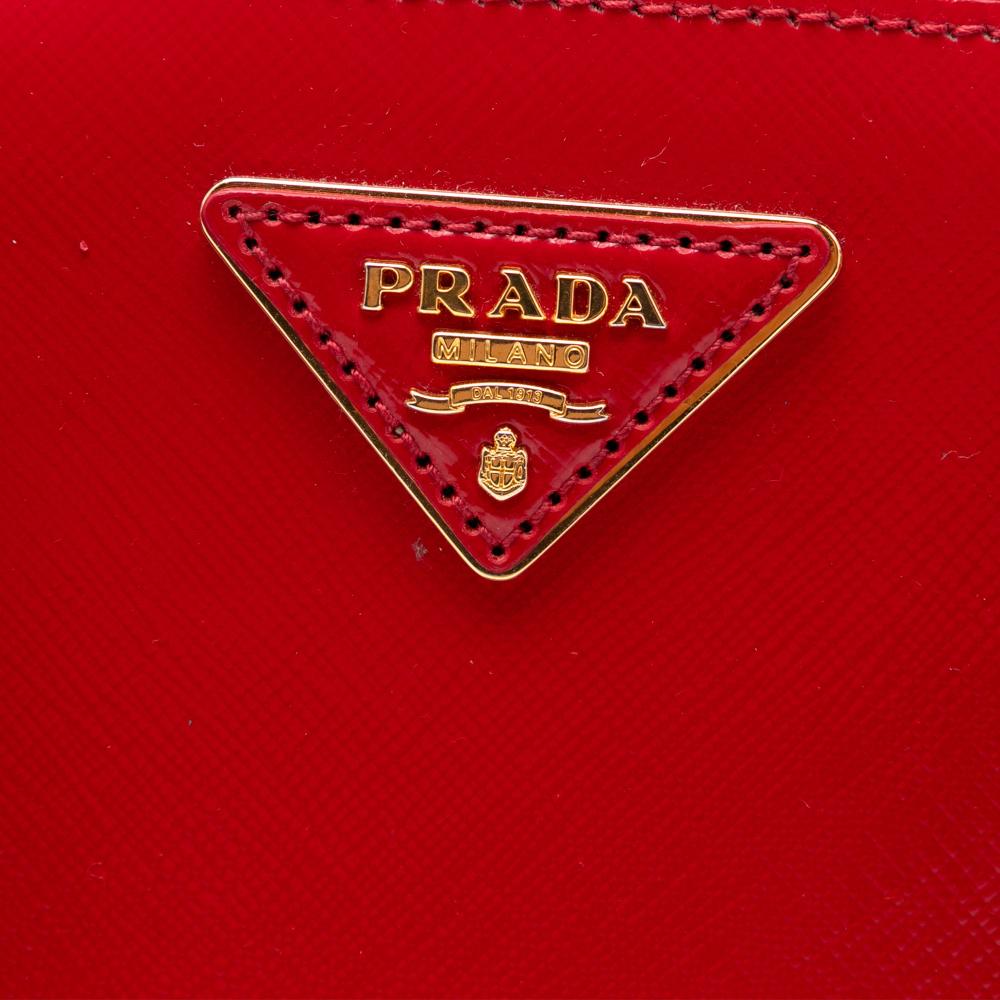 Prada B Prada Red Saffiano Leather Mini Vernice Galleria Double Zip Satchel Italy