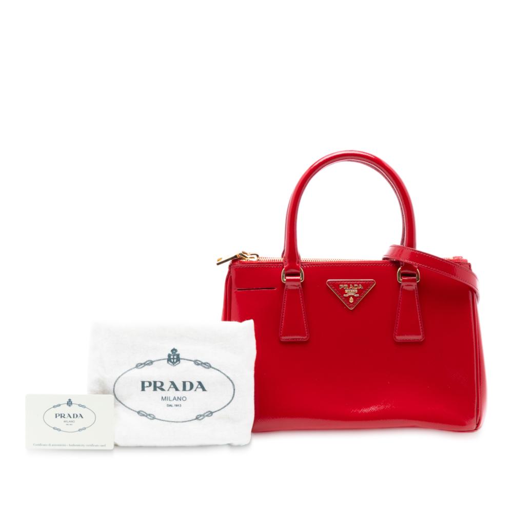 Prada B Prada Red Saffiano Leather Mini Vernice Galleria Double Zip Satchel Italy