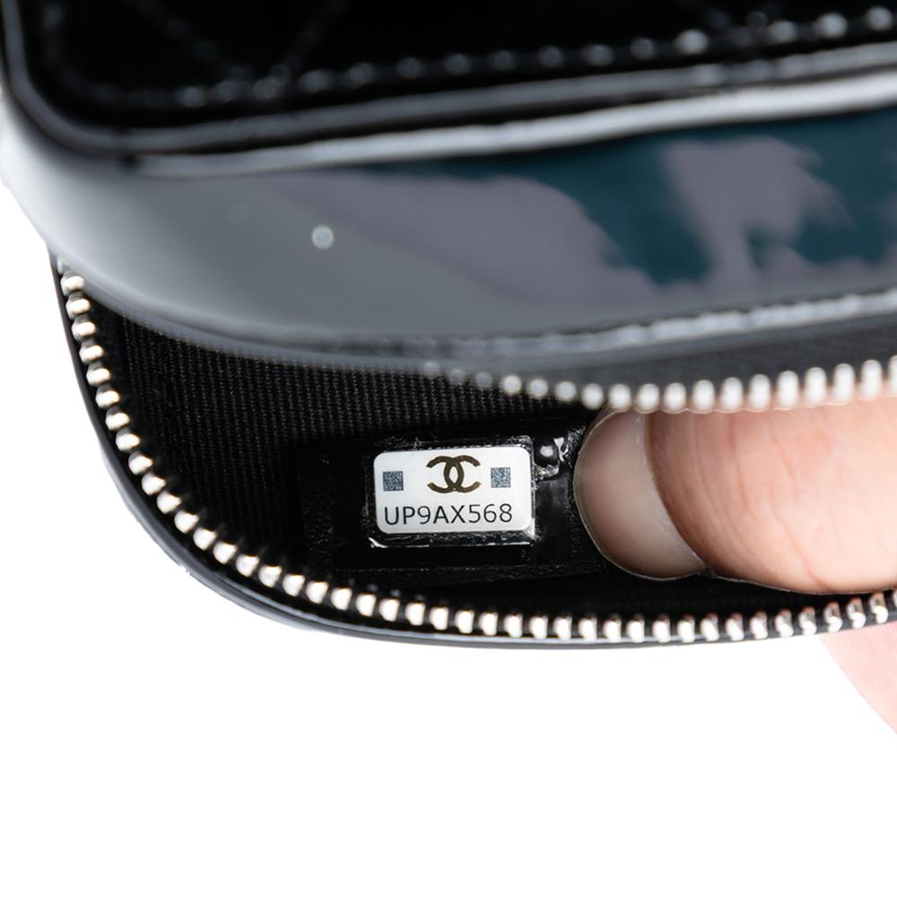 Chanel AB Chanel Black Patent Leather Leather CC Quilted Patent Diamond Resin Clutch With Chain Italy