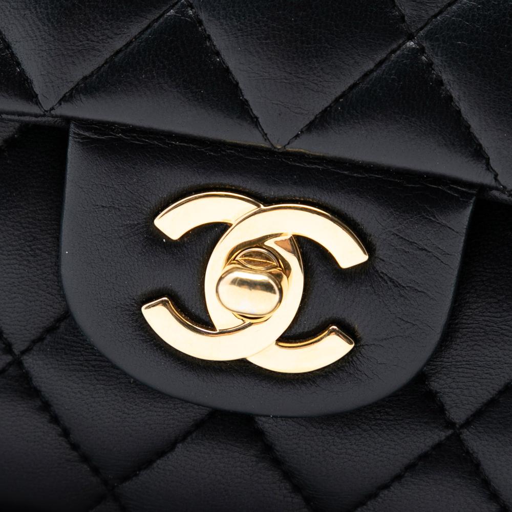 Chanel B Chanel Black Lambskin Leather Leather Medium Classic Lambskin Double Flap France