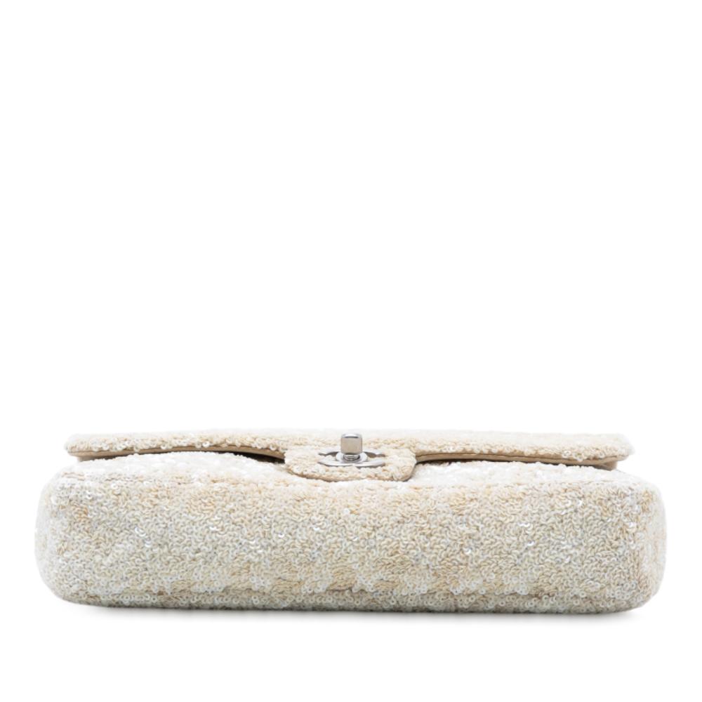 Chanel B Chanel Brown Light Beige Mesh Fabric Medium CC Sequins Single Flap Italy