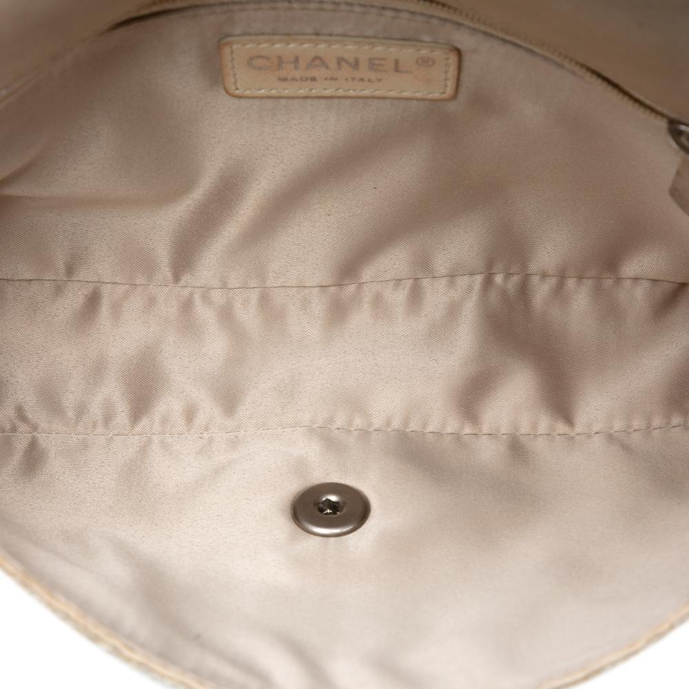 Chanel B Chanel Brown Light Beige Mesh Fabric Medium CC Sequins Single Flap Italy