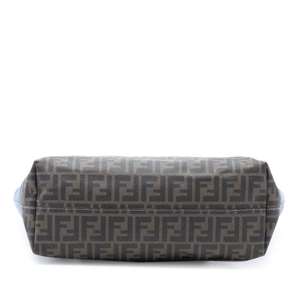 Fendi B Fendi Blue Light Blue with Brown Coated Canvas Fabric Medium Ombre Zucca Spalmati Roll Tote Italy