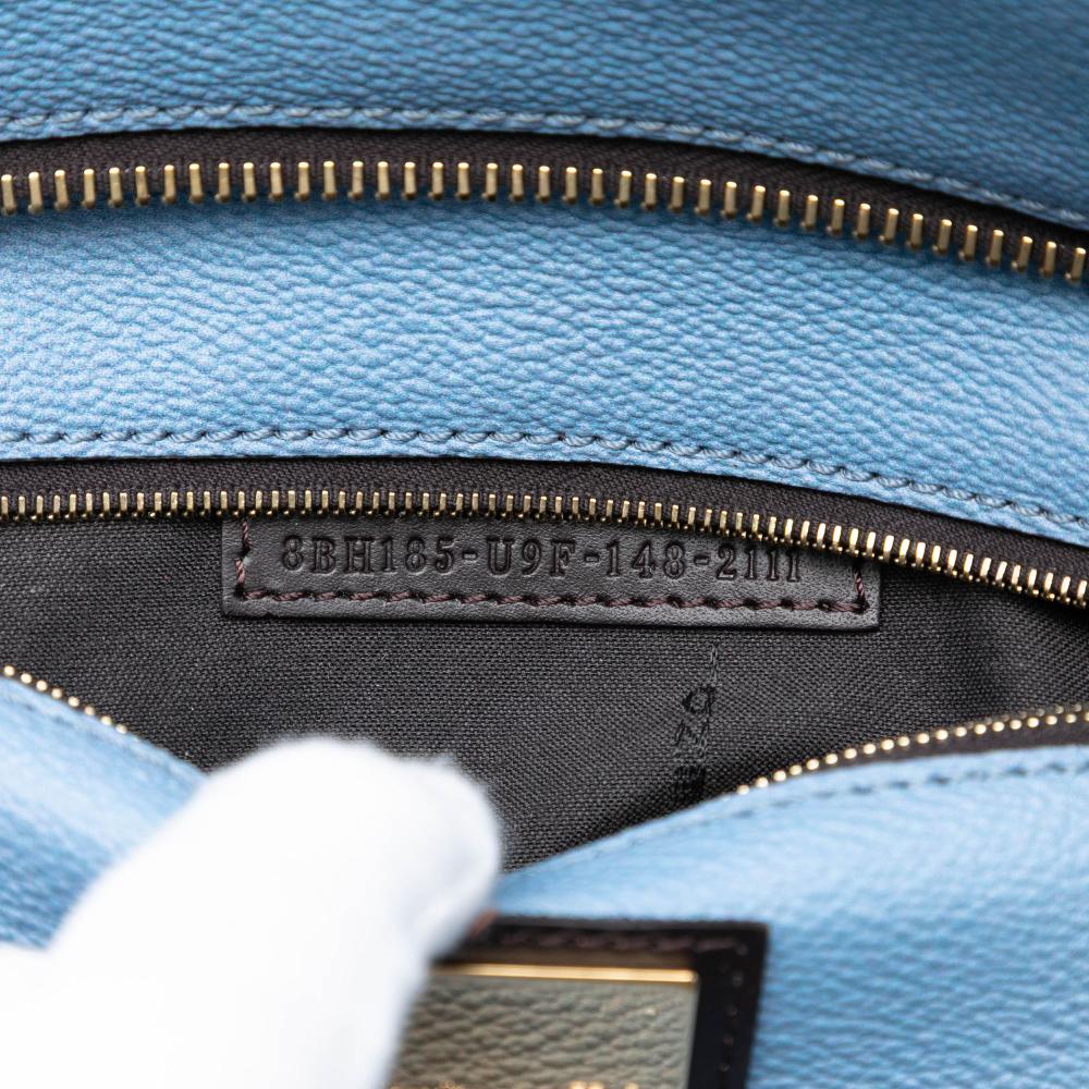 Fendi B Fendi Blue Light Blue with Brown Coated Canvas Fabric Medium Ombre Zucca Spalmati Roll Tote Italy