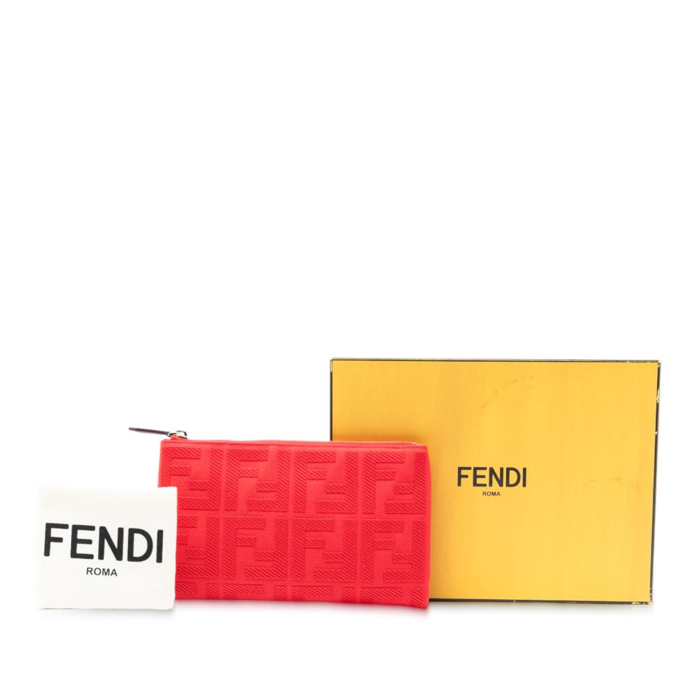 Fendi AB Fendi Red Canvas Fabric Zucca Embroidered Zip Pouch Italy
