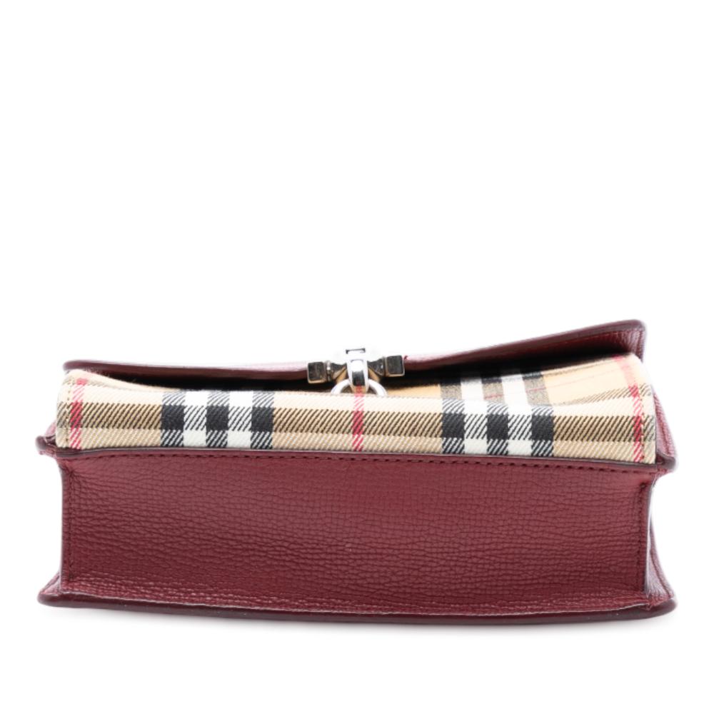 Burberry B Burberry Red Calf Leather Small and House Check Canvas Derby Macken Crossbody Italy