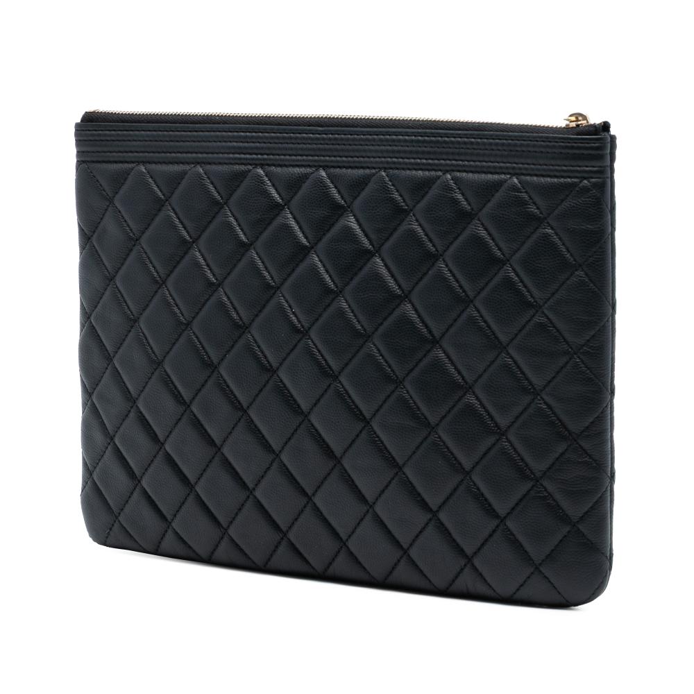 Chanel B Chanel Black Caviar Leather Leather Medium Quilted Caviar Boy O Case Clutch Italy