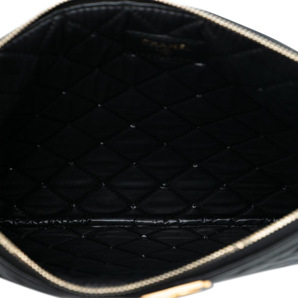 Chanel B Chanel Black Caviar Leather Leather Medium Quilted Caviar Boy O Case Clutch Italy