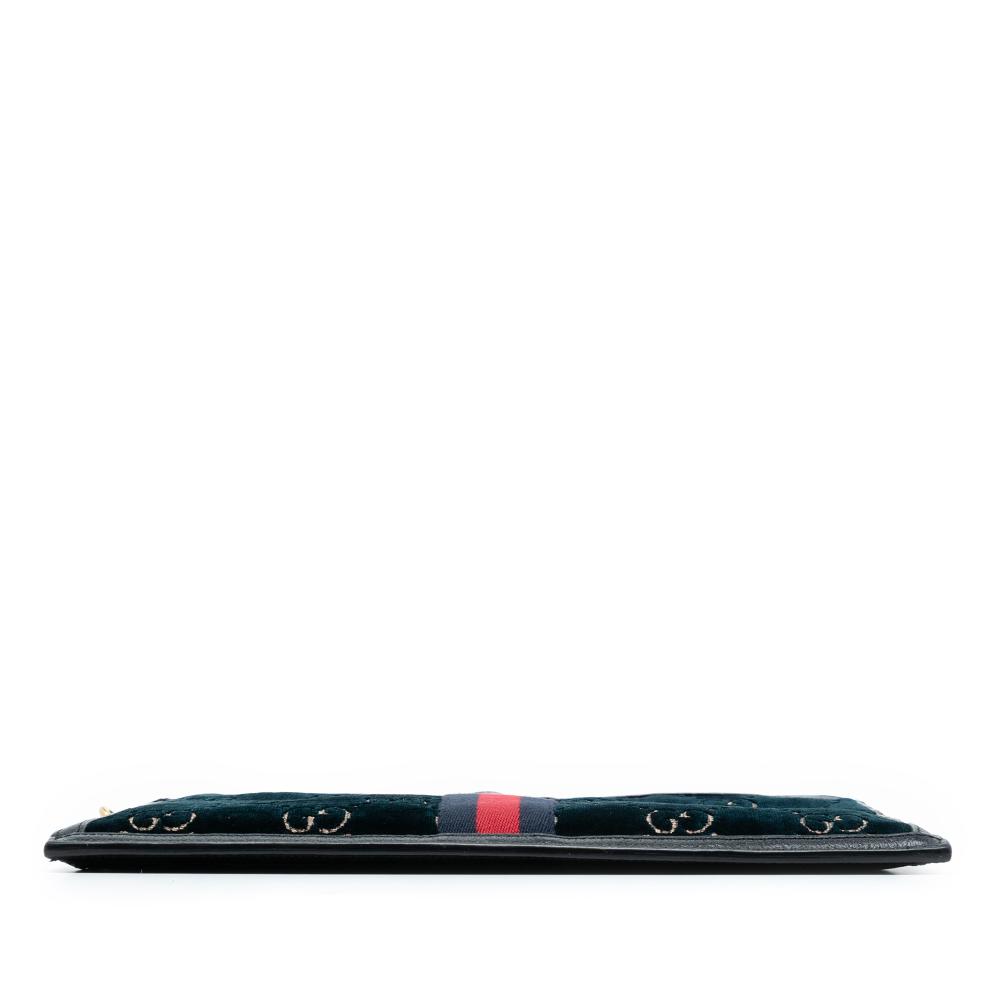 Gucci B Gucci Blue Navy Velvet Fabric GG Ophidia Clutch Italy