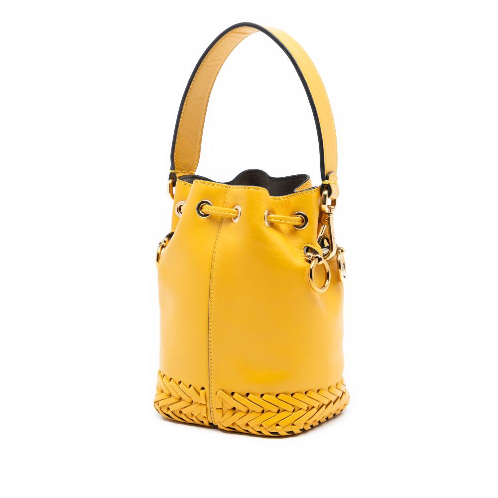Fendi B Fendi Yellow Calf Leather Mini Embossed Whipstitch Mon Tresor Bucket Bag Italy