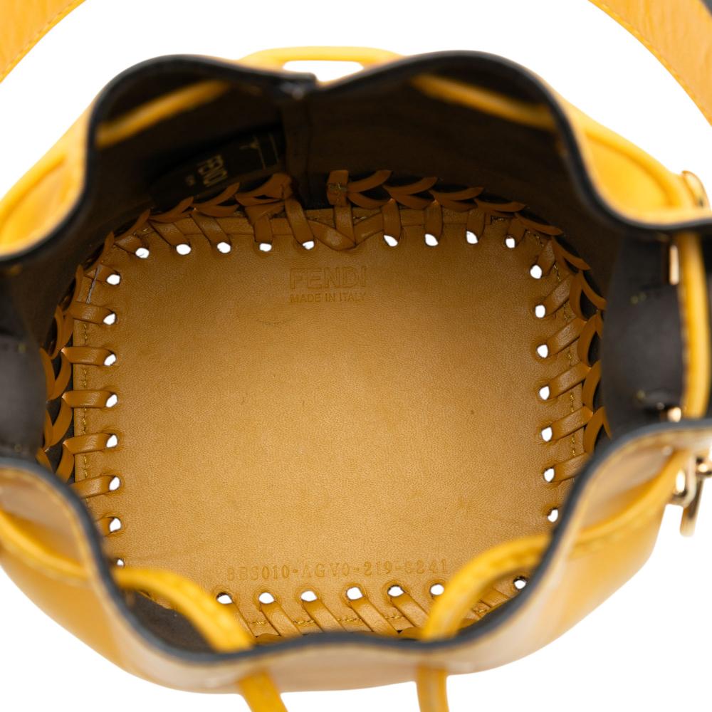 Fendi B Fendi Yellow Calf Leather Mini Embossed Whipstitch Mon Tresor Bucket Bag Italy