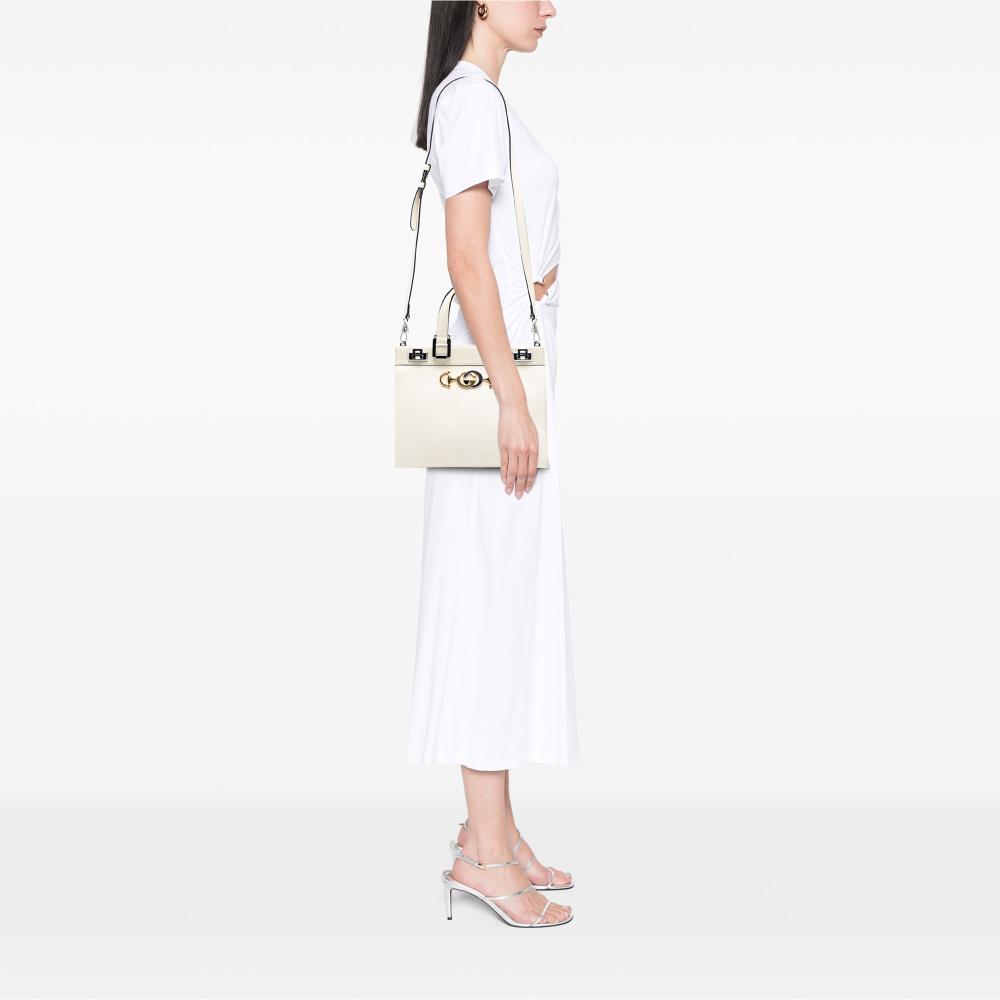 Gucci B Gucci White Ivory Calf Leather Small Grained skin Zumi Top Handle Bag Italy