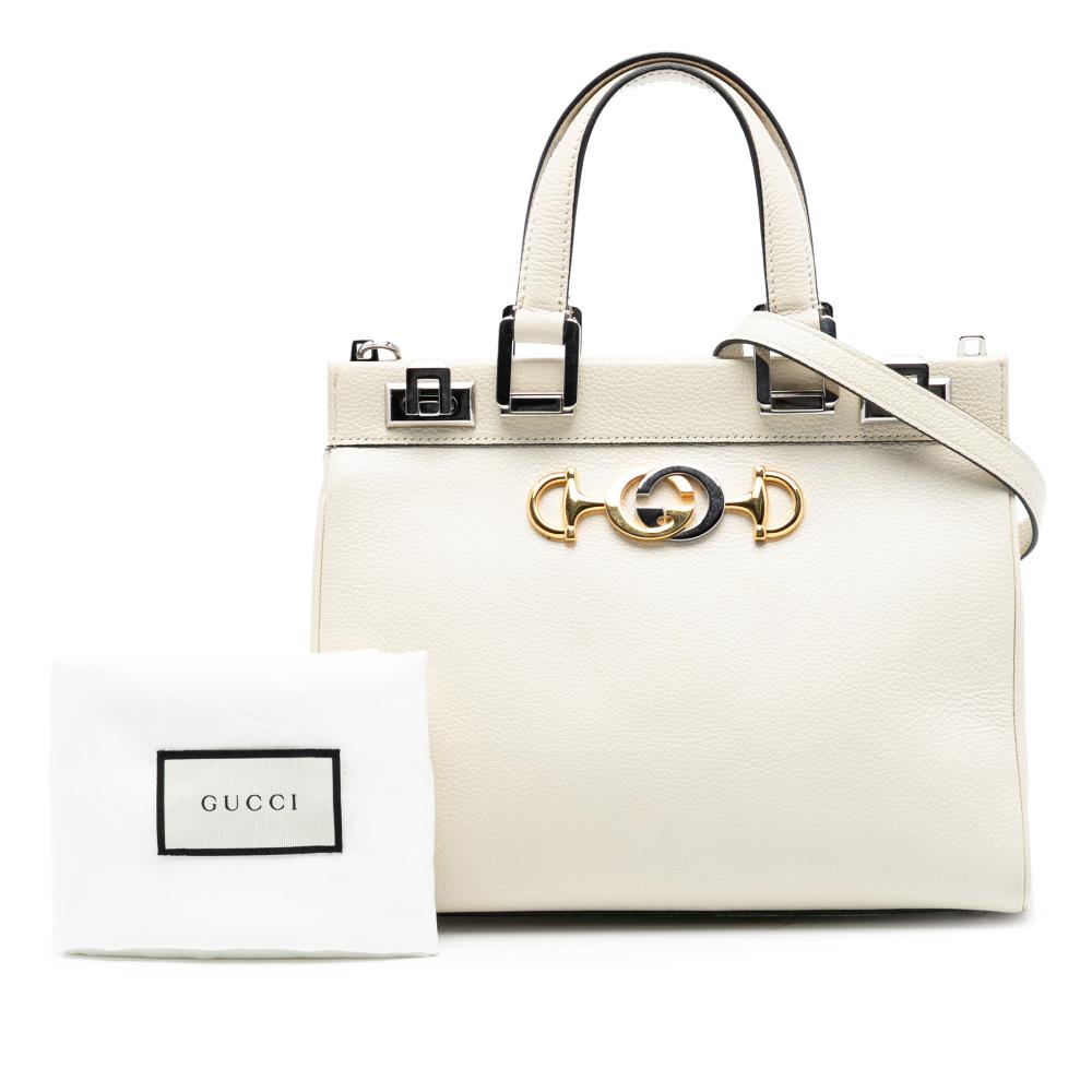 Gucci B Gucci White Ivory Calf Leather Small Grained skin Zumi Top Handle Bag Italy