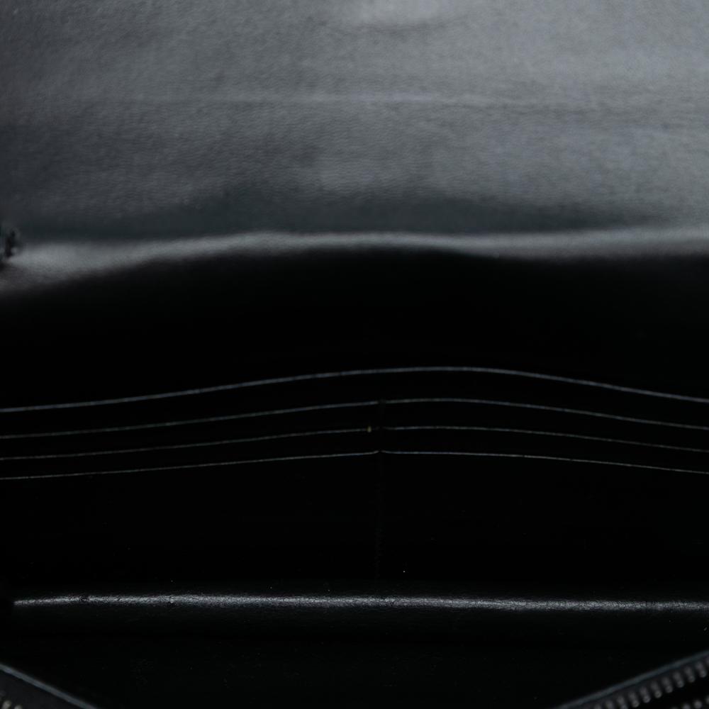 Saint Laurent AB Saint Laurent Black Calf Leather Croc Embossed Monogram Monochrome Envelope Chain Wallet Italy