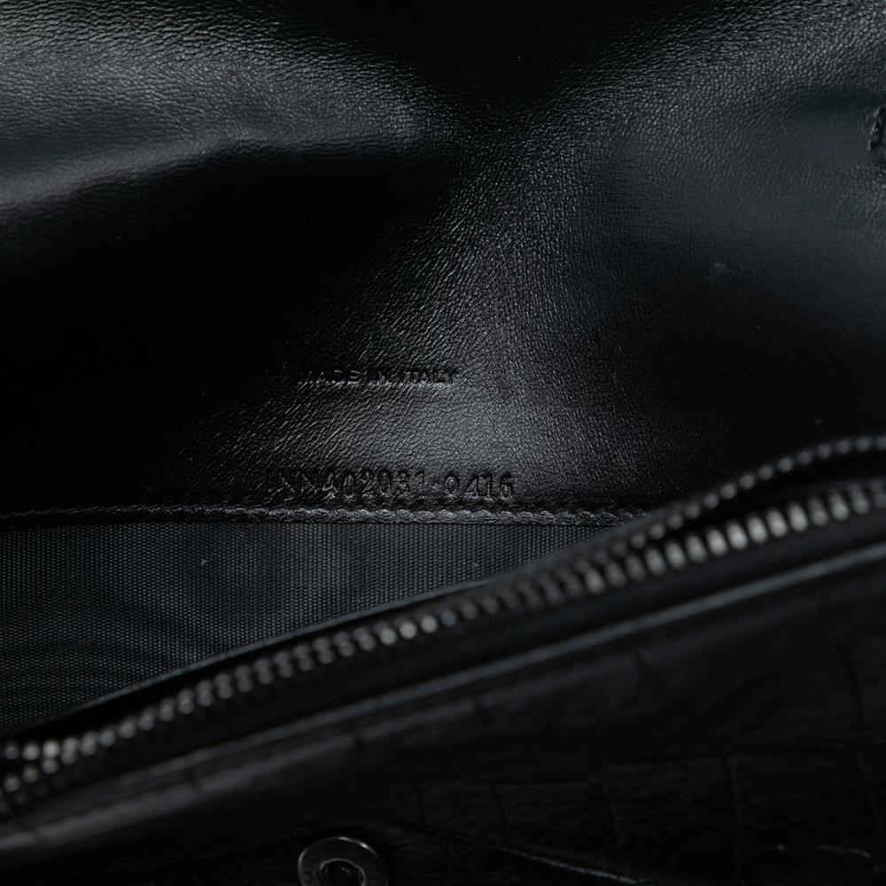 Saint Laurent AB Saint Laurent Black Calf Leather Croc Embossed Monogram Monochrome Envelope Chain Wallet Italy