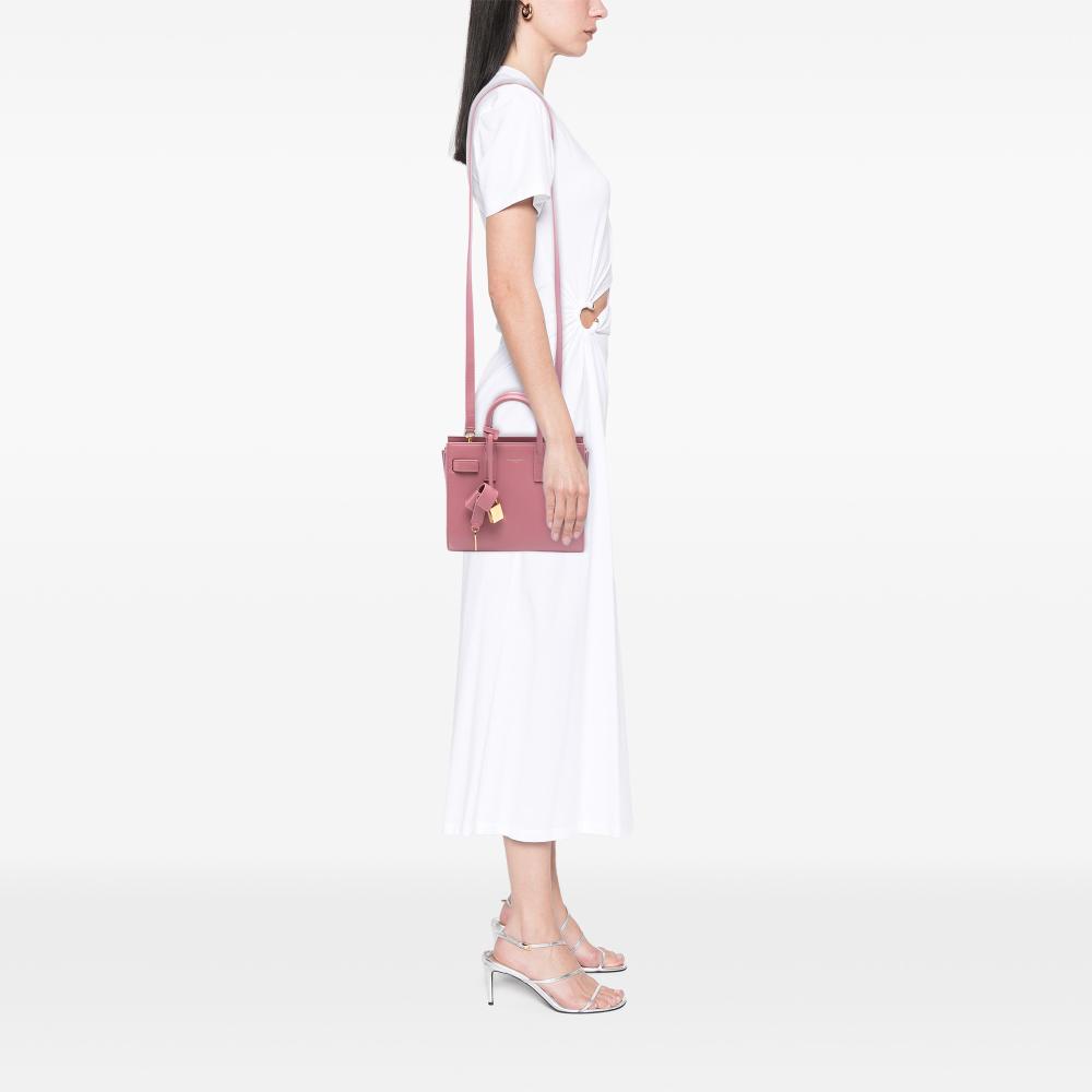 Saint Laurent B Saint Laurent Pink Rose Gold Calf Leather Nano Sac De Jour Satchel Italy